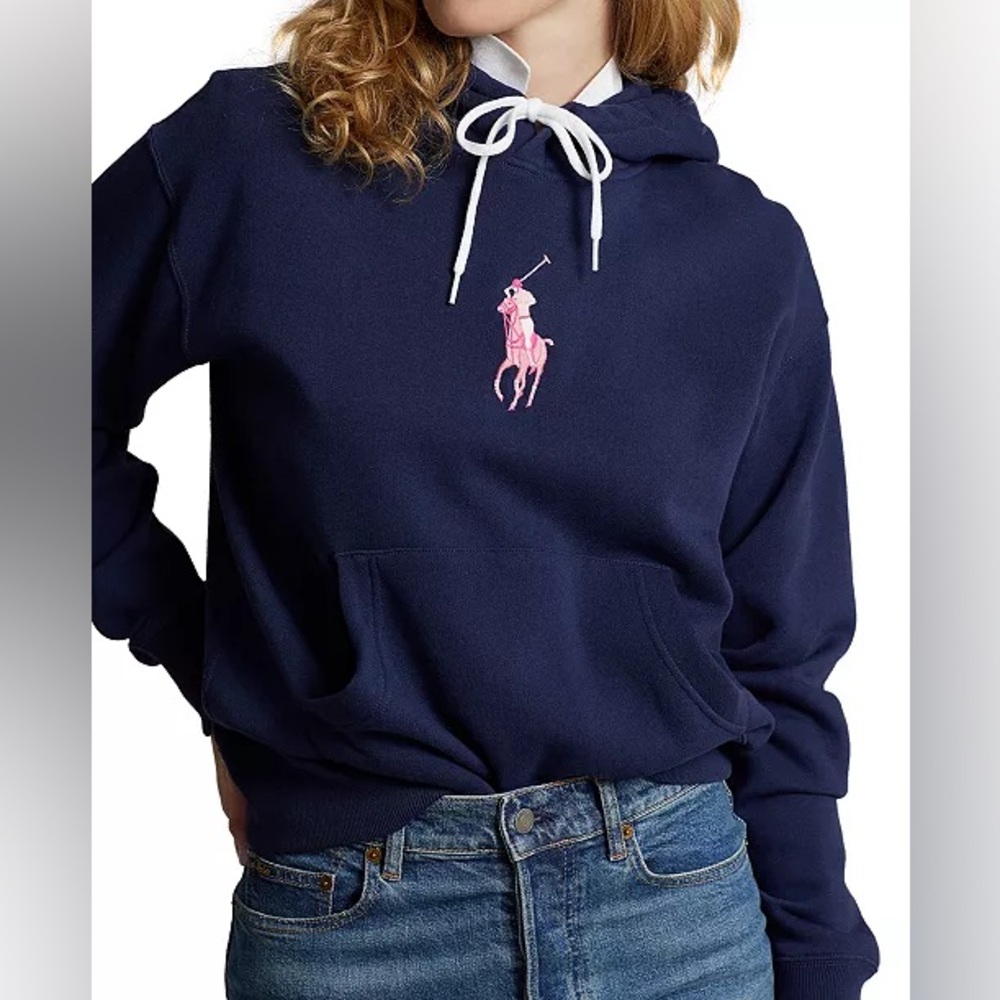 Polo by Ralph Lauren Navy Hoodie with Pink Logo